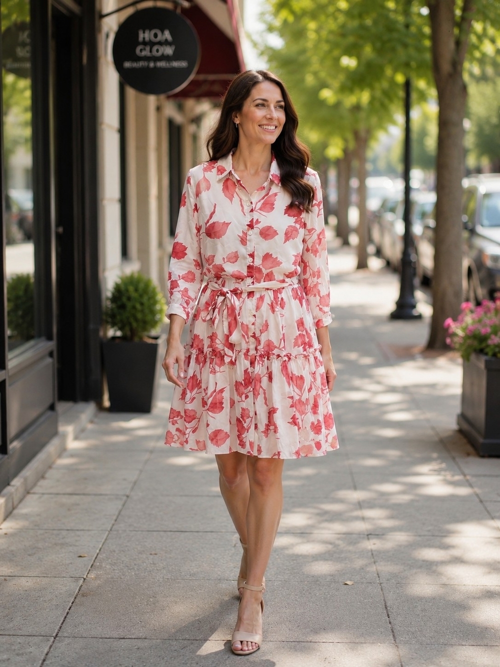 Pink and Cream Floral Shirt Dress